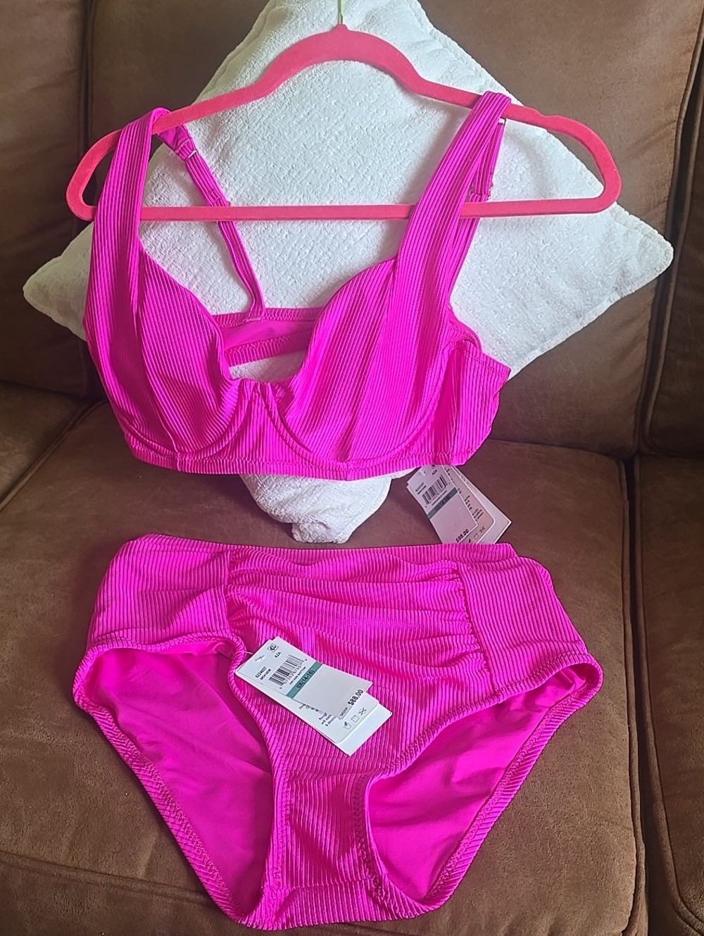 Becca ! Hot Pink Ribbed  Bikini Set -